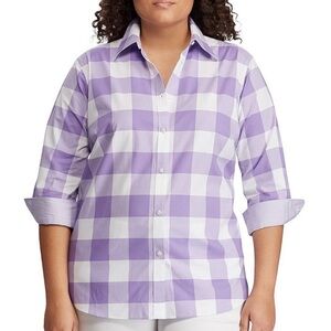 Chaps 100% Cotton Long Sleeve Button Down Lightweight Lavender & White Shirt, XL